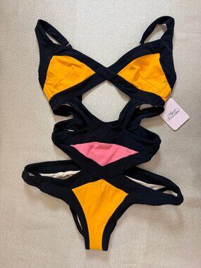 Agent Provocateur Mazzy Apricot Black And Pink One Piece Swimsuit